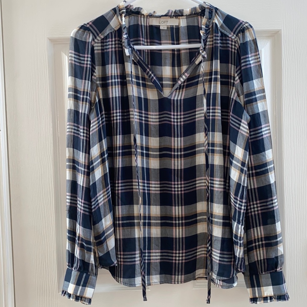 Loft Plaid Long Sleeve Tunic Top - 100% Lyocell - Size Small